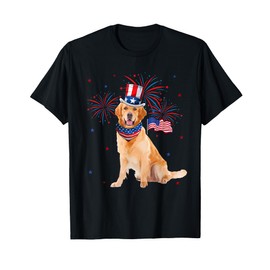 Golden Retriever Costume American Flag 4th of July Fireworks Women Kids Men T-Shirt