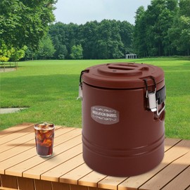 Commercial Insulated Bucket 15L Modern Insulated Container Soup Beverage Warmers Equipment with Lid for Kitchens Banquets Milk Tea Shops (Brown)