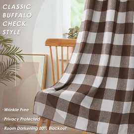Melodieux Buffalo Check Plaid Blackout Curtains 96 Inches Long for Living Room, Bedroom Thermal Insulated Room Darkening Grommet Drapes, Brown, 50 x 96 Inch, 2 Panels