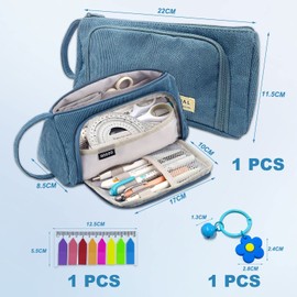 CQQNIU 1 Piece Blue Large Capacity Pen Case, Large Durable Multi Compartment Desk Stationery Storage Bag for School Boys Girls Middle School Students Adults