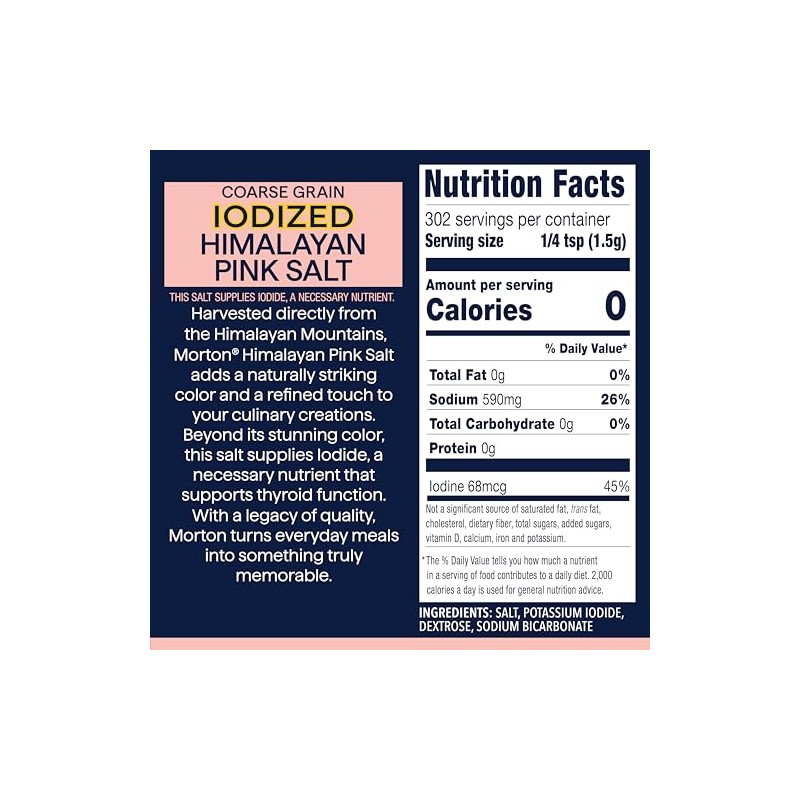 Morton Iodized Himalayan Pink Coarse Salt 1lb., Resealable Pouch