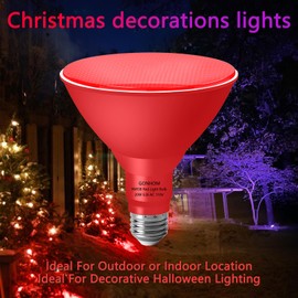 Gonhom PAR38 Flood Lights Outdoor,Dimmable LED Flood Light Bulbs,20W(Equivalent to 200W),E26 Base,Outdoor Porch,Holiday Lighting,LED Flood Light Bulb for Halloween,Christmas,4 Pack Red