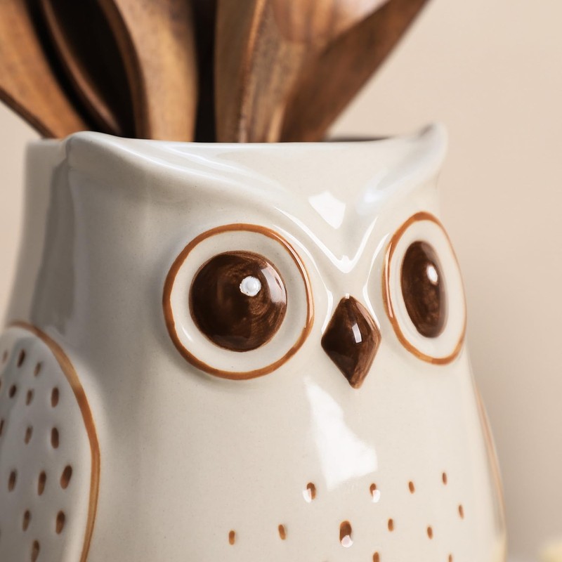 SOCOSY Owl Ceramic Kitchen Utensil Holder For Countertop, Cooking Utensil