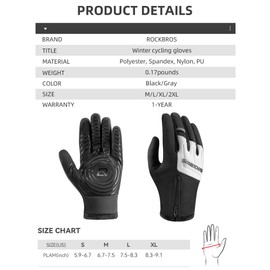 ROCKBROS Winter Cycling Gloves for Men - Cold Weather Thermal Running Gloves - Men’s Winter Ski Gloves Snow Gloves