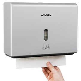 anydry Wall-Mounted Paper Towel Dispenser – Fits Tri-Fold Towels up to 10x3.1 Inches, Holds 200 Sheets, Ideal for Home & Commercial Use (Silver)