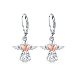 Guardian Angel Earrings 925 Sterling Silver Angel Earrings for Women with Star/Heart Angel Wings Drop Earrings Angel Jewellery Gift for Women, Sterling Silver