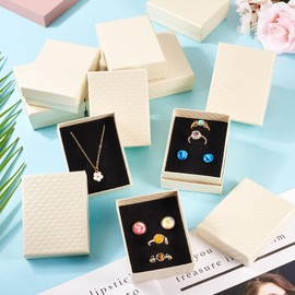 Beadthoven 12Pcs Small Jewelry Present Box 3.54x2.76x1.26 inches Rhombus Textured Necklace Box Sponge Filled Cardboard Jewelry Cases for Earrings Necklace Storage Weddings Christmas (Light Yellow)