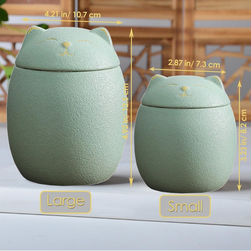 Umberdom Matte Ceramic Cat Ashes Urn, Light Green, Small