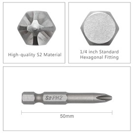 DAKCOS PH2 Torx Bit, 10PCS Impact Driver Bits, 1/4" Screwdriver Bit Sets, Premium S2 Alloy Steel Bits, 50mm Long