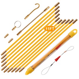 KOOTANS 11FT Fiberglass Running Electrical Wire Cable Glow Rods Wire Pulling Tools Fish Tape Cable Puller Through Wall Snake Fish Rods Kit with Different Attachments