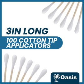 Oasis 3" Cotton Tipped Applicators | 100 Count, Single Tip Cotton Swabs with Wood Shaft, Medical & Beauty Swabsticks