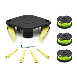 WETOOLPLUS GTK0001 Compatible with RYOBI One+ Trimmers 1 Pack Weed Eater Bladed Head with 6 pcs Heavy Duty Replacement Blades 3 Pack Ryobi Weed Wacker String AC80RL3A .080 Spool Line