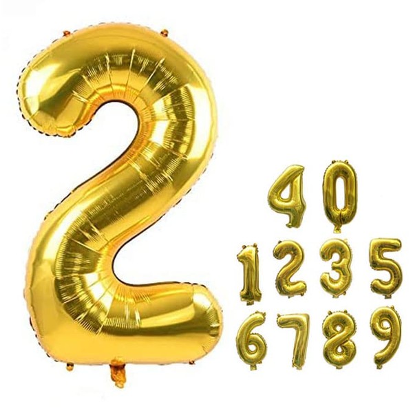Number Balloons, 40 Inch 0-9 Number Balloons, Birthday Balloons, Numbers, Pure Color, Aluminum Balloons, Birthday Balloons, Large Decorations, Balloons, Party Supplies, Weddings, Anniversaries (Number 2, Gold)