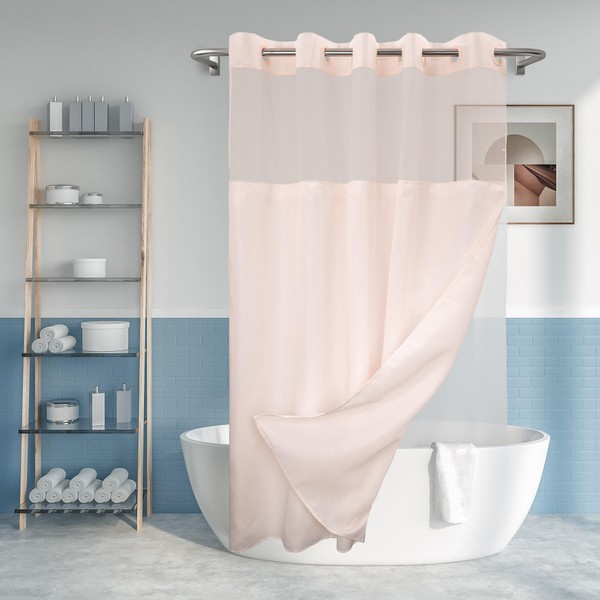 No Hook Slub Textured Shower Curtain with Snap-in PEVA Liner