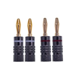 4 x Banana Plug Speakers 1 Pair - 24K Gold-Plated Screwable - Speaker Cable 0.75 mm to 4 mm - HiFi AV Receiver Audio Cable Connector Spring Connector Lamella Plug | Black