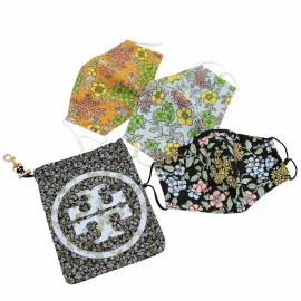 Tory Burch Set of 3 Face Mask Spring Flower Blossom Face Mask w Travel Pouch New
