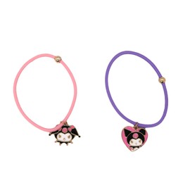 Kuromi Charm Band 2pcs - No Damage Hair Ties for Thick Hair, Women's Elastic Hair Bands, Versatile as Bracelet or Diary Holder, Purple & Pink
