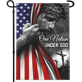 One Nation Under God Garden Flag Jesus Garden Flag for Outside 12x18 Double Sided Christian Patriotic American Jesus Garden Flags for House Outdoor Yard Garden Decor