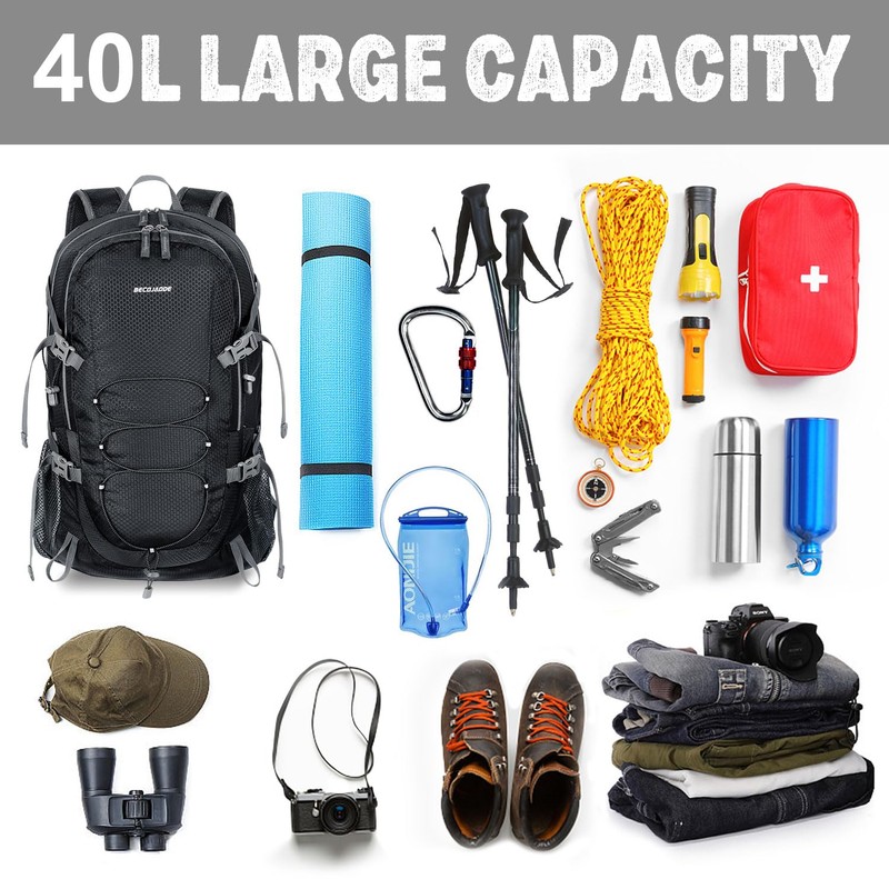 BECOJADDE Hiking Backpack Men Women 40L Ultralight Foldable Backpack Waterproof
