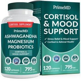 5-in-1 Cortisol Supplement for Women and Men with Ashwagandha for Calmness, Focus, and Adrenal Support Supplements with Shilajit Extract, Magnesium Glycinate, Probiotics (120 ct) (Pack of 1)