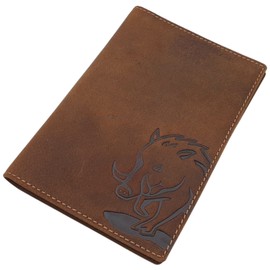 Buffalo Full Leather ID Card Holder with Deer, Boar, Skull Motif or without Motif for Vehicle Registration, Severely Disabled ID, Gun Licence, Hunting Licence etc., Boar motif, Modern