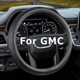 CACAWIZ Car Steering Wheel Cover for GMC, Compatible with Sierra, Acadia, Canyon, Enyon, Terrain,Yukon, Premium Leather, Sporty Design, Black