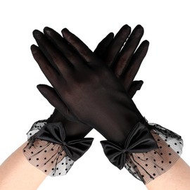 SynHHergyx Black Lace Gloves, Women Tea Party Gloves Tulle Short Mesh Glove Elegant Vintage Dress Accessories for Evening Wedding Prom Sun Protection Funeral Dinner Party
