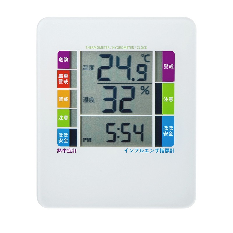 サンワサプライ デジタル温湿度計 インフルエンザ&熱中症表示付き(警告ブザー設定機能付き) CHE-TPHU2WN