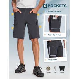 Moosehill Mens Cargo Hiking Shorts Lightweight Water Resistant for Casual Golf Work Tactical Fishing with 6 Pockets(Dark Grey, 34)