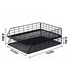 Tunnkit 2 Pack Stackable Letter Tray Paper Organizer, Metal Desk Organizer Tray for Letter/A4 Paper Storage, Suitable for Office, School, Home, Black