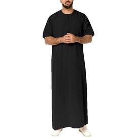 YAOHUOLE Kurta for Men Soft Comfortable Muslim Robe Side Split Kaftan Long Gown Thobe Zipper placket Black XL