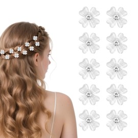 Pack of 10 Flower Hair Clips Small Flowers Hair Clips Bridal Hair Accessories Small Hair Clips Flower Wedding Hair Clips Women's Flowers Hair Clip Flowers Hair Clip (White)