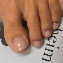 SXVME Nude Pink Press on Toes Nails Short Square, Solid Color Fake Toe Nails Glue on, Natural Toe Press on Nails for Women, Glossy Gel ToeNails Acrylic for Decoration 24 Pcs