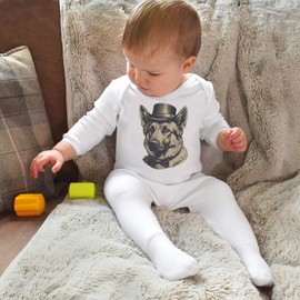 Azeeda 6-12 Month 'German Shepherd with Top Hat' Baby Romper Jumpsuit/Sleep Suit (SS00079793) White