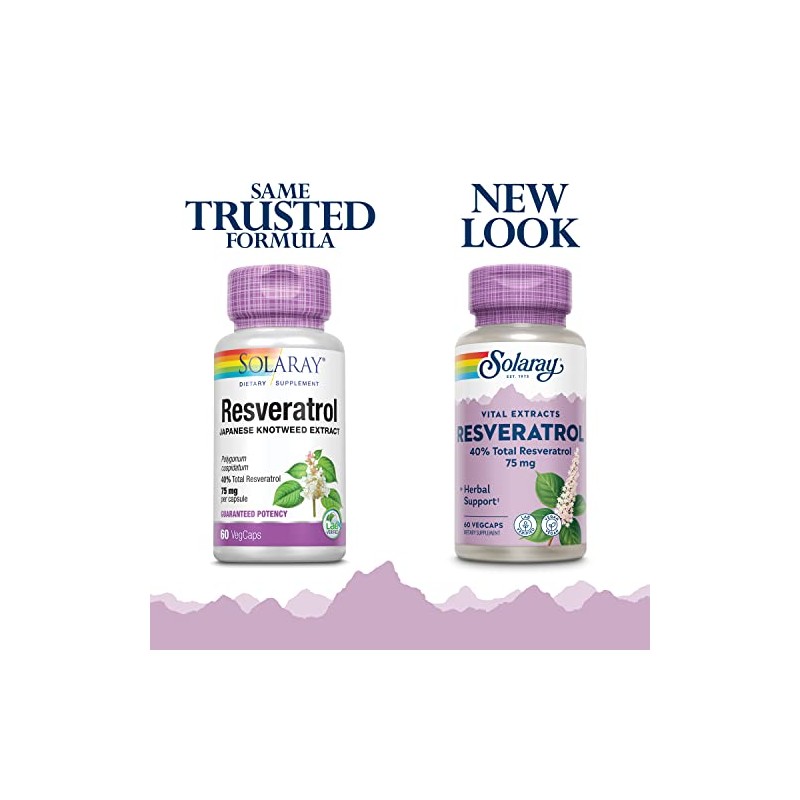 SOLARAY Guaranteed Potency Resveratrol, Veg Cap (Btl-Plastic) 75mg | 60ct