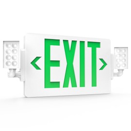 Sunco Green Exit Signs With Emergency Lights, Two Adjustable LED Lights, 94V-0 Fire Resistant, Backup Battery, 120-277V, Wall Or Ceiling Mount, Commercial Grade Double Sided UL.