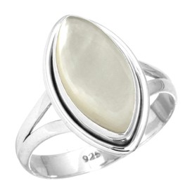Jeweloporium 925 Silver Ring for Women White Genuine Mother Of Pearl Gemstone Boho Silver Ring Size T 1/2 Mothers' Day Gift Statement Jewelry