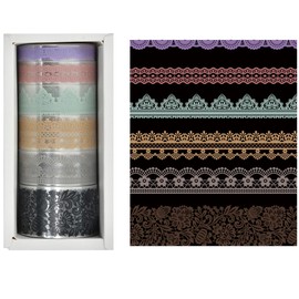 KAVI' S 6 Rolls Lace Pattern Washi Tape Set, PET Masking Tape, Decorative Tape for Scrapbooking, Gift Wrapping, Holiday Decoration (Gentle and Graceful)