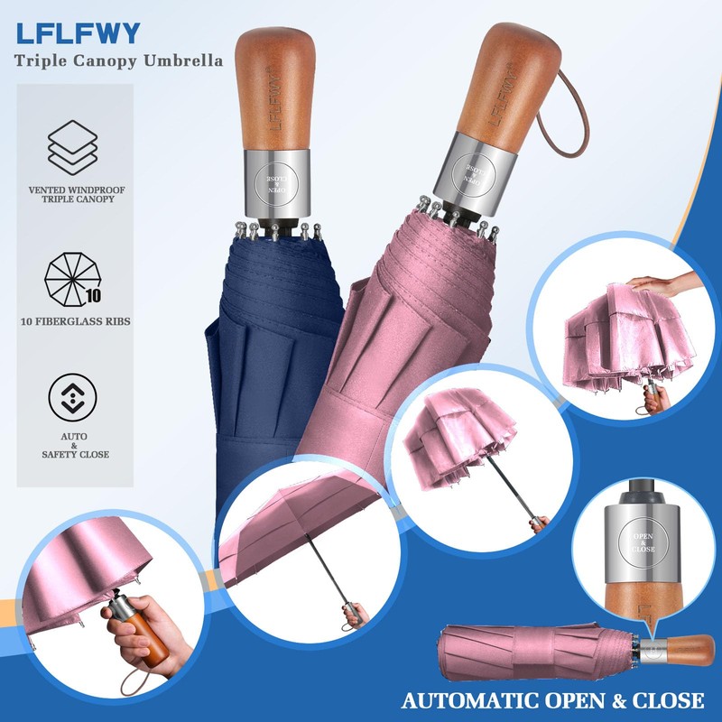 LFLFWY Compact Travel Umbrella Windproof Strong - Large Light Automatic