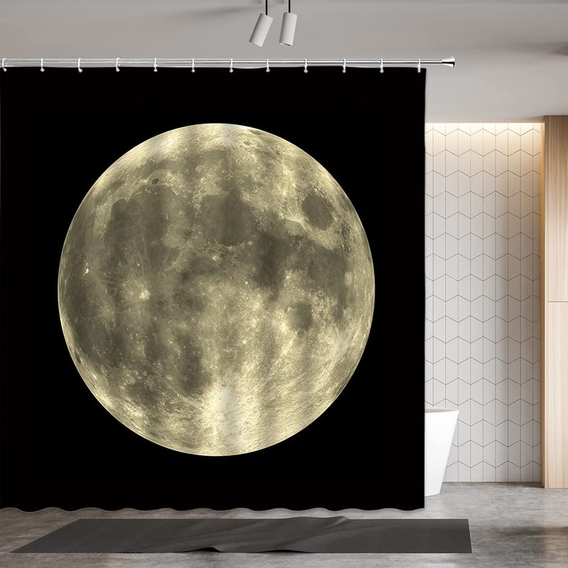 WUASDCS Full Moon Shower Curtain Mysterious Gray Planet Black Background