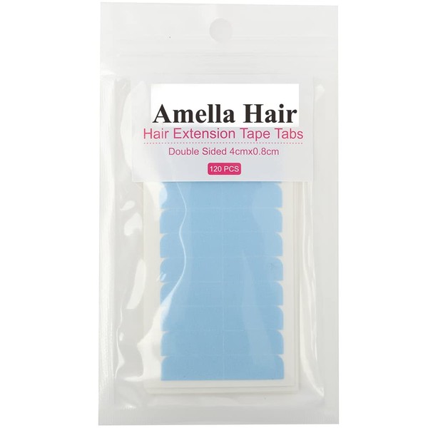 Amella Hair 120 Pieces Hair Extension Tape Tabs Double Sided Extension Tapes for Replacement 4cmx0.8cm (Blue 120 Pieces)