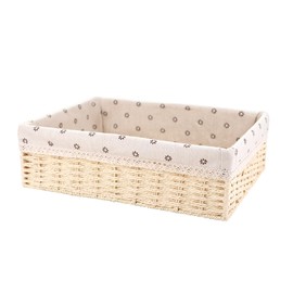 Rectangular Paper Cord Storage Basket, Lined Hand-woven Storage Box for Makeup, Books, Living Room Storage, Beige 13.78 * 9.84 * 3.94 Inch