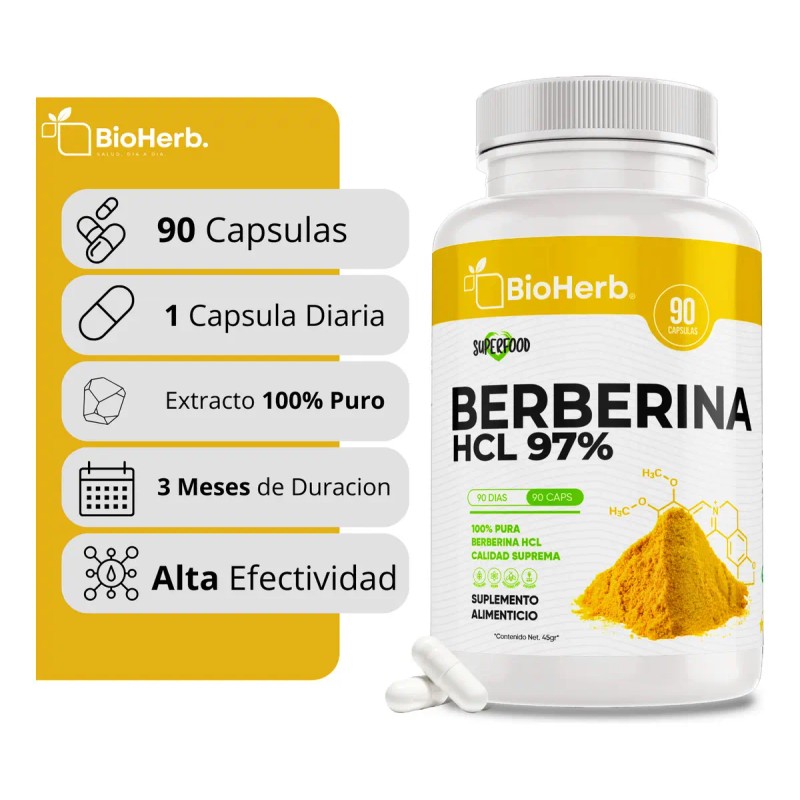 Berberina Hcl Clorhidrato Cápsulas Días Potente Formulacion Alta Concentracion Absorcion