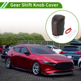 HOPESPANNER Gear Shift Knob Cover for Mazda CX-5 KF CX-8 kg 2017-2021 Anti Slip Black Carbon Fiber Red Faux Leather 1 Pc Stick Shift Handle Protector