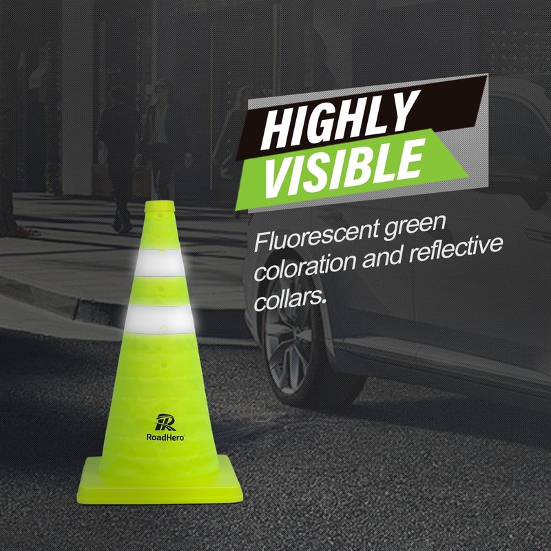 RoadHero 18 Inch [2 Pack] Collapsible Traffic Safety Cones, Lime