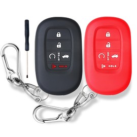 QBUC 2PCS for Honda Key Fob Cover,Silicone Key Case with Keychain Compatible with Honda 2022 2023 2024 2025 Accord Civic HR-V CR-V Pilot Sport SI EX EX-L Touring,5 Buttons(Black+Red)