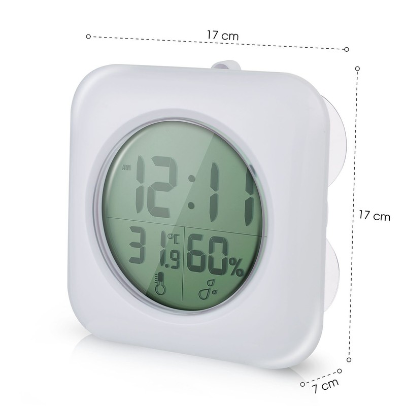 Waterproof Watch, Digital Thermometer/Hygrometer, Waterproof Clock, Bathroom Clock, Large Screen,