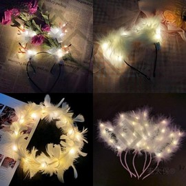 Christmas & New Year Festive Headbands for Girls - Night Market Feather Accessories Student Milky White Round Star Bar 5ea