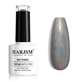 RARJSM Holographic Gel Nail Polish Grey Gorgeous Glossy Soak off Nail Gel with Glitter Mermaid Unicorn Effect Lamp Curing Required for Nail Art Design Manicure Salon DIY at Home