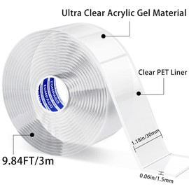 ZOMPAGO Heavy Duty Thick Acrylic Double Sided Mounting Tape1.18in x 9.84FT Clear – Strong Removable Wall Tape for Pictures, Posters & Carpets | Weatherproof Nano Adhesive for Office, Home & Outdoor